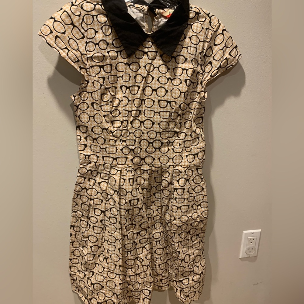 *Last Chance*Glasses Print Fit and Flare Dress